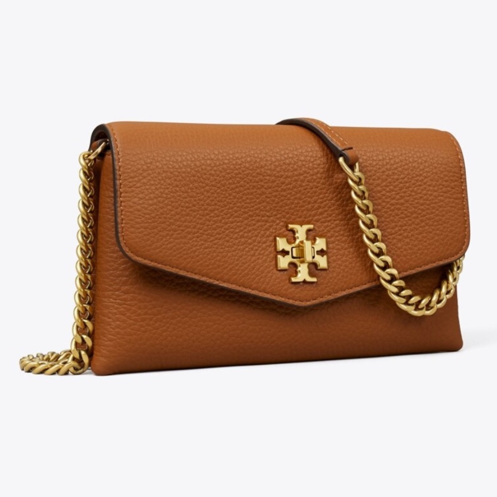 Tory Burch Brown Gold Crossbody Bag with Chain Strap